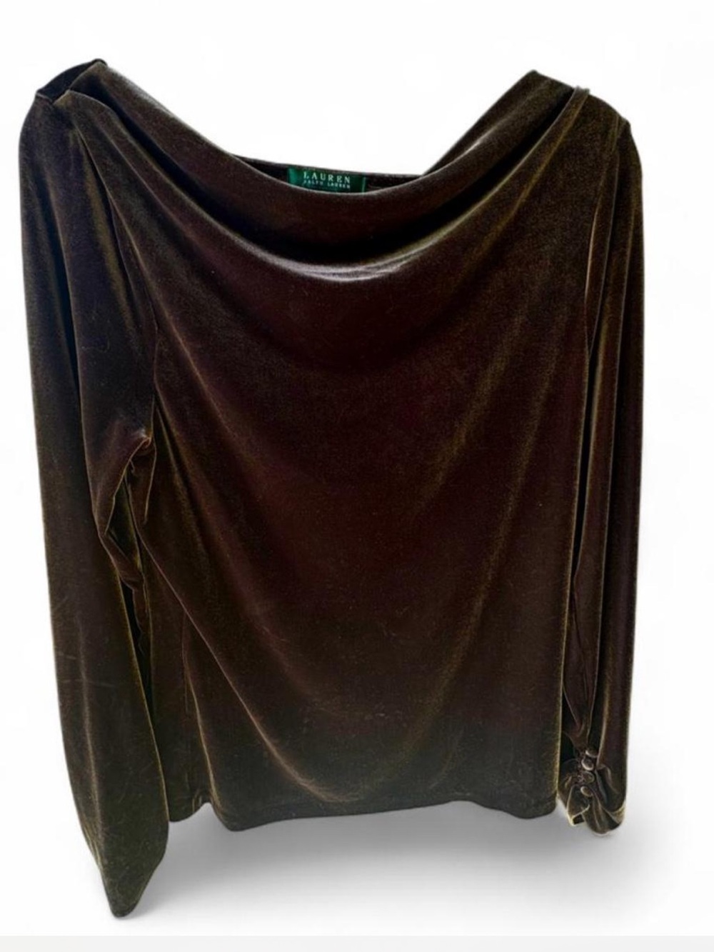 Ralph Lauren Brown Velvet Blouse with Draped Neck